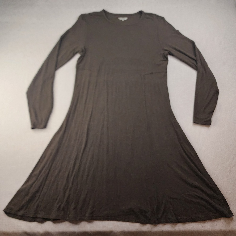Eileen Fisher Brown Long Sleeve Cozy Fit and Flare Jersey Dress Medium F4VH